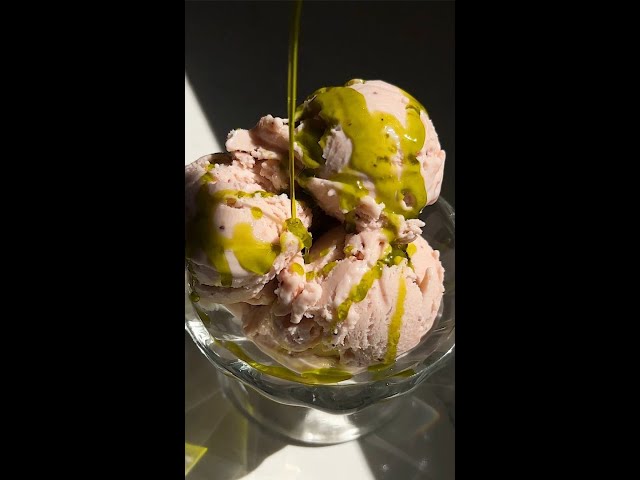 Strawberry Ice Cream with Basil Oil