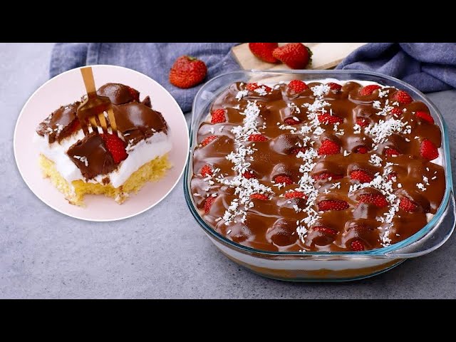 Chocolate, cream and strawberries cake