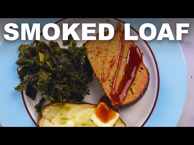 Smoked Meatloaf with Smoked Potatoes and Greens