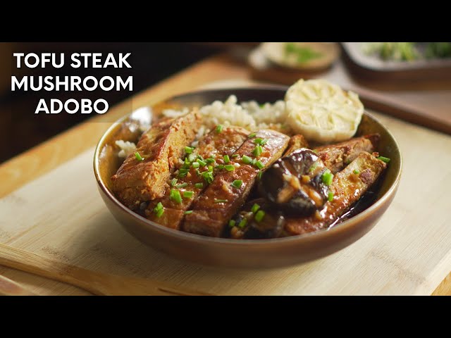 Tofu Steak in Mushroom Adobo Sauce
