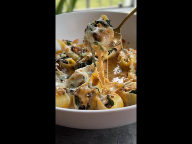Spinach & Mushroom Stuffed Pasta Shells with a Pumpkin Cream sauce