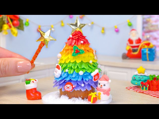 Festive Miniature Rainbow Christmas Cake Decoration
