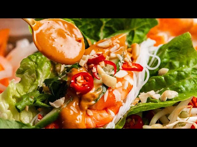 Vietnamese Prawn Lettuce Wraps with a Killer Peanut Sauce