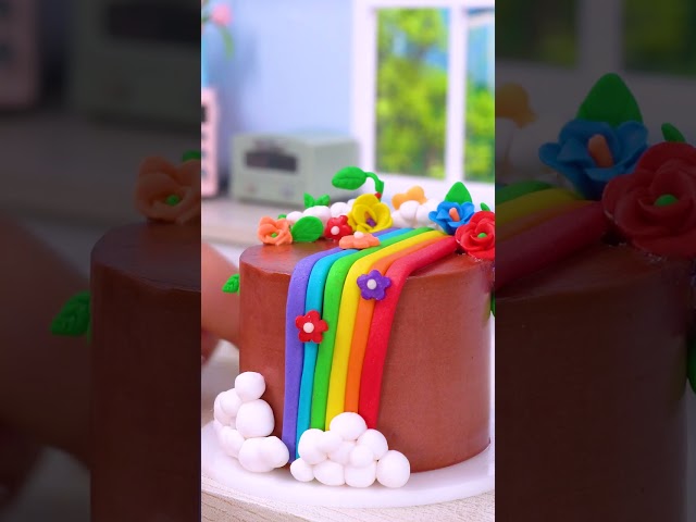 Miniature Chocolate Rainbow Fondant Cake