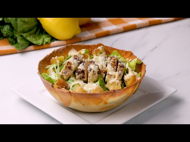 How To Make Chicken Caesar Salad In A Flatbread Bowl