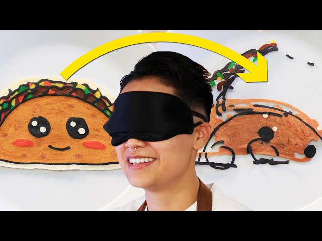 Pancake Artist Tries Making Pancake Art Blindfolded